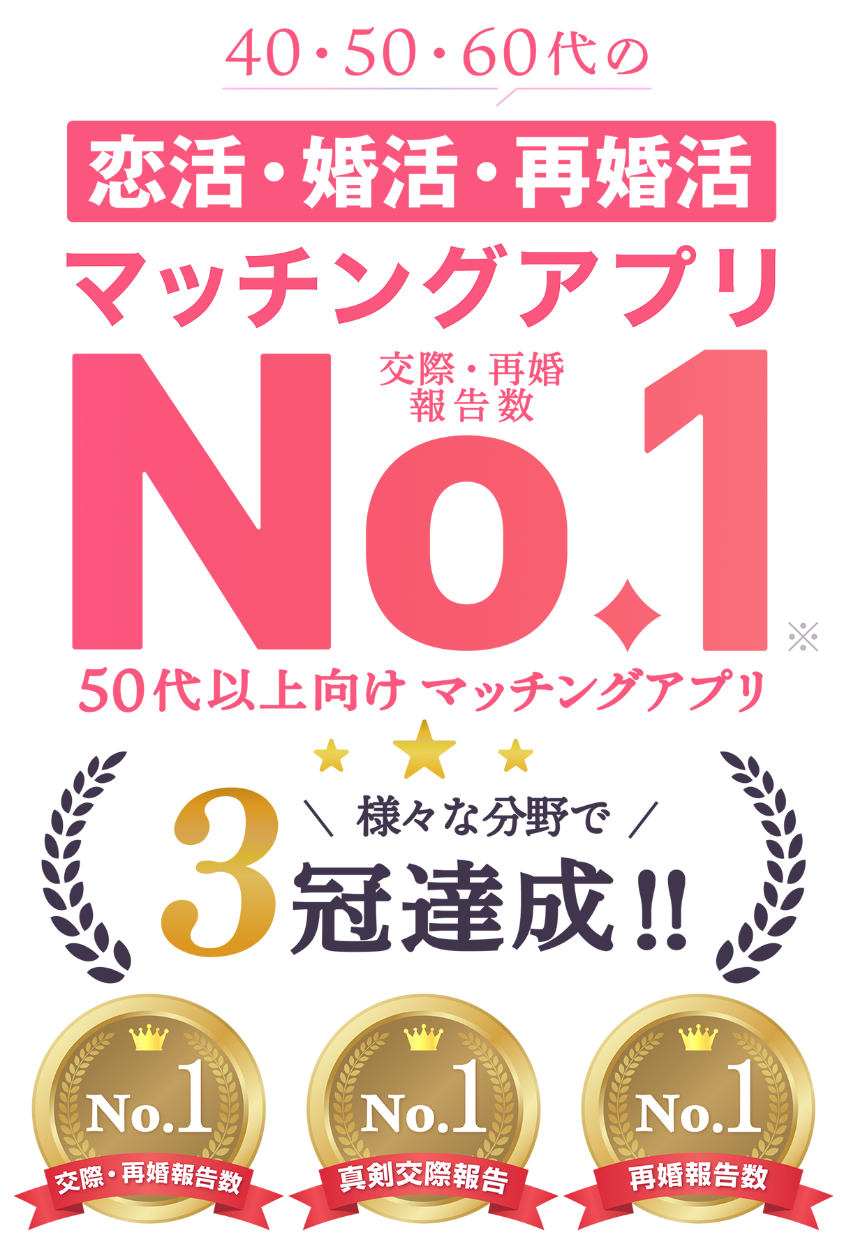 安心して使える40代 50代 60代からの恋活・婚活・再婚活マッチングアプリNo.1