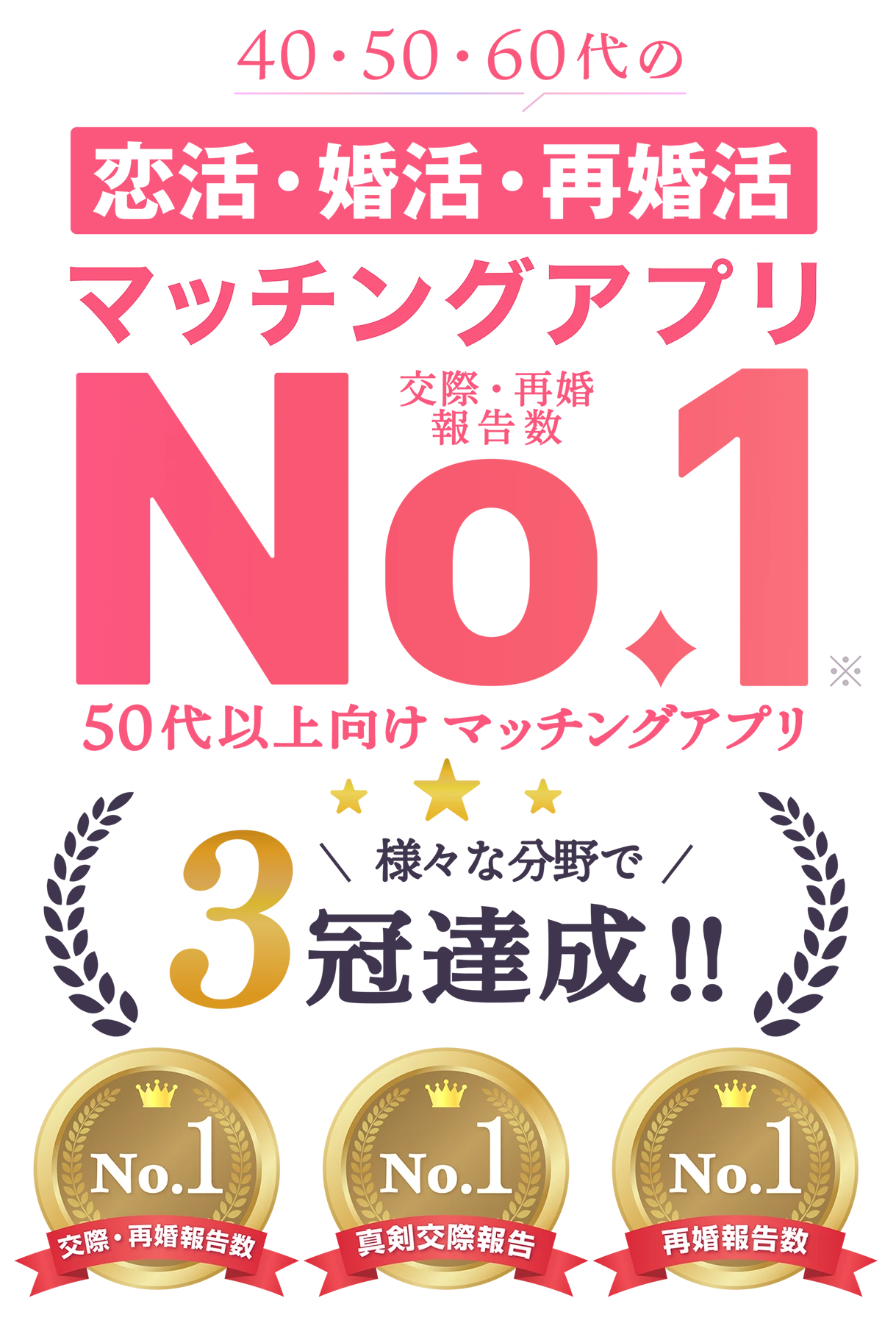 安心して使える40代 50代 60代からの恋活・婚活・再婚活マッチングアプリNo.1